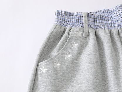 Star Print Number 34 Embroidery Wide Leg Sweat Shorts Plaid Elastic Waist Casual Streetwear Baggy Shorts | Star 34
