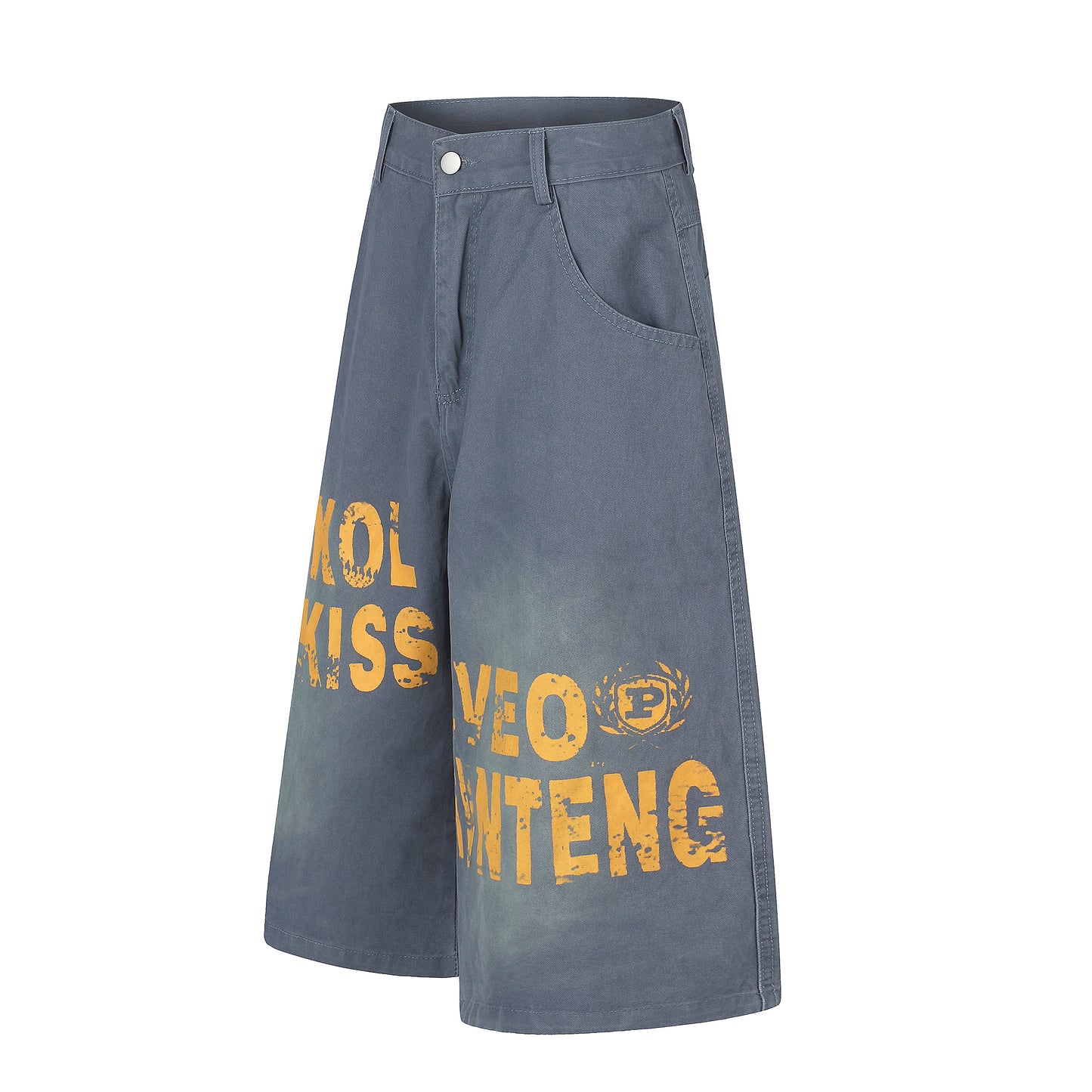 Women's Letter Print Wide Leg Denim Shorts High Waist Washed Casual Streetwear Summer Jean Shorts