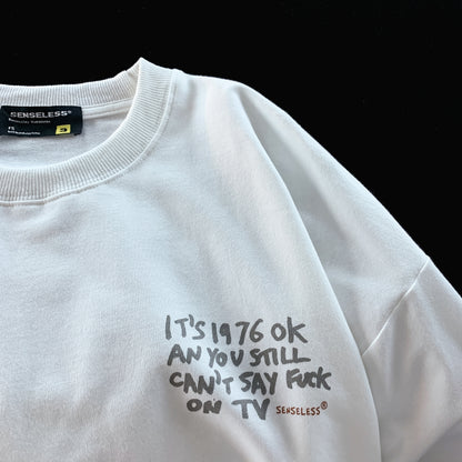 Senseless 1976 Punk Slogan Graphic Oversized Tee Grunge Rabbit Print Streetwear Short Sleeve T-Shirt