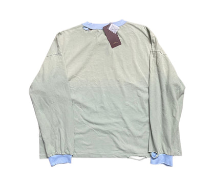 Paly Hollywood JAWCS Linen Cotton Long Sleeve Ringer Tee Sage Green Distressed Rhinestone Print Vintage Streetwear | Jawcs Sage