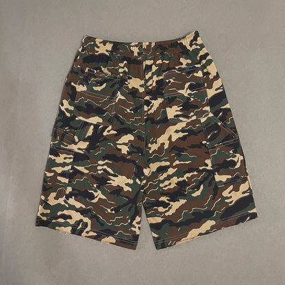 Tribal camo-printed denim shorts