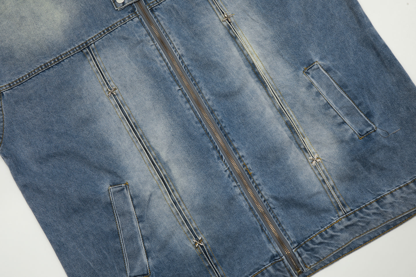 Washed Denim Hooded Jacket Oversized Zip Up Snap Button Streetwear Y2K Vintage Casual Jean Jacket | Denim Hood