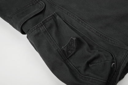 Women's Multi-Pocket Cargo Wide Leg Denim Shorts High Waist Contrast Stitch Casual Streetwear Jean Shorts