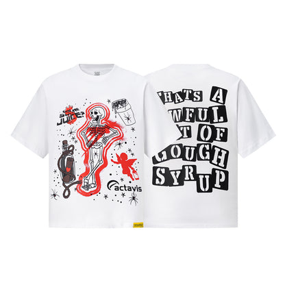 Woven Slogan Label Tee Yellow Patch Oversized White Cotton Streetwear Casual Summer T-Shirt | Syrup Stitch