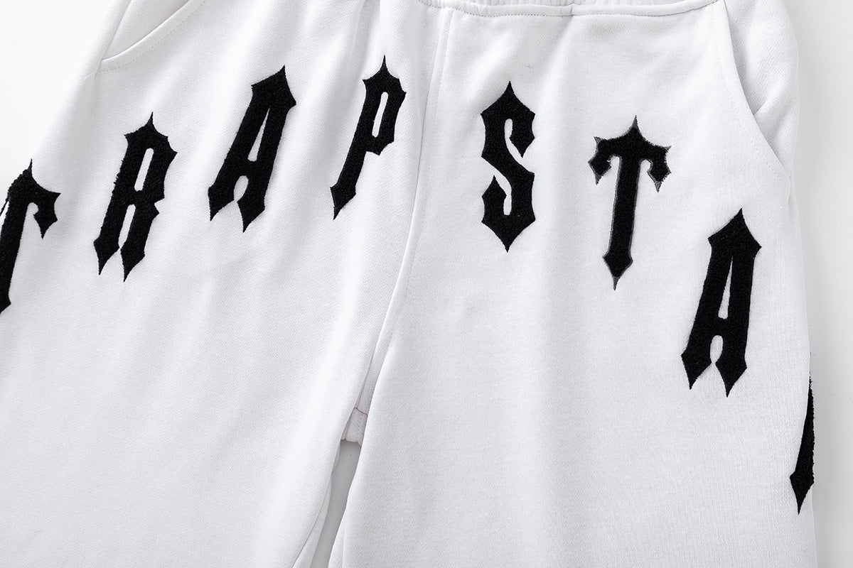 Trapstar unisex T-shirt and drawstring shorts set with bold logo graphics in black and white - view 13