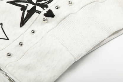 Anime Graphic Faux Fur Collar Zip Hoodie Jacket Studded Streetwear Y2K Grunge Winter Coat