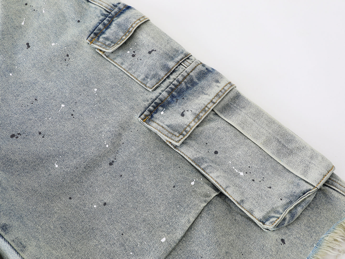 Dog Graphic Paint Splatter Cargo Denim Shorts Wide Leg High Waist Washed Multi-Pocket Streetwear Summer Casual Jean Shorts | Pup Cargo