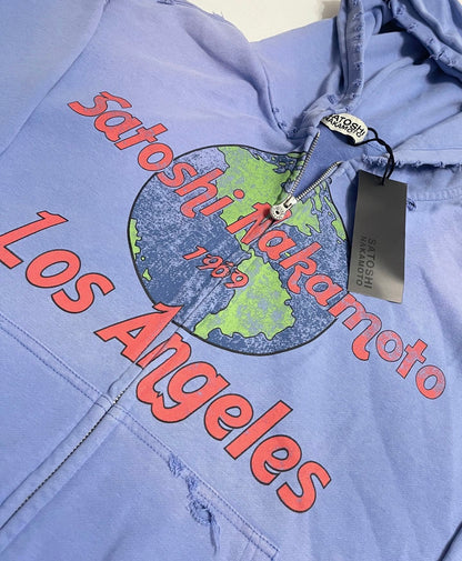 Satoshi Nakamoto 1969 Rock Distressed Graphic-Print Zip-Up Hoodie