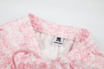 Women's Pink Leopard Print Letter Embroidery Drawstring Wide Leg Pants High Waist Elastic Waist Casual Streetwear Trousers