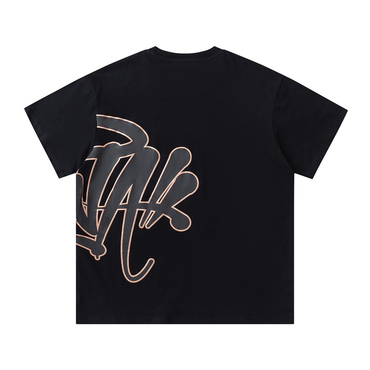Black unisex graphic T-shirt and drawstring shorts set with outlined graffiti-style artwork - view 13