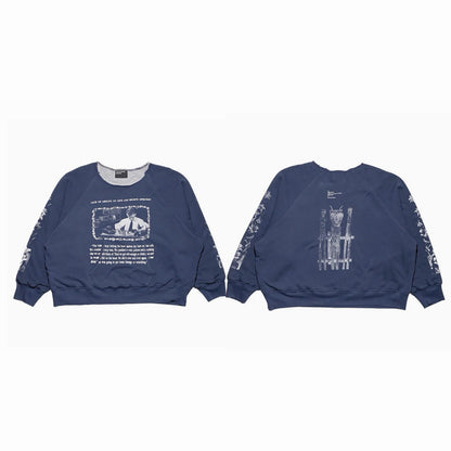 Head Against The Bars Lined Raglan Crewneck Sweatshirt - Washed Navy