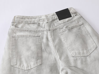 Star Patch Cargo Jeans Washed Distressed Wide Leg Denim Pants Multi Pocket Leopard Star Rivet Streetwear Baggy Trousers | Star Fog
