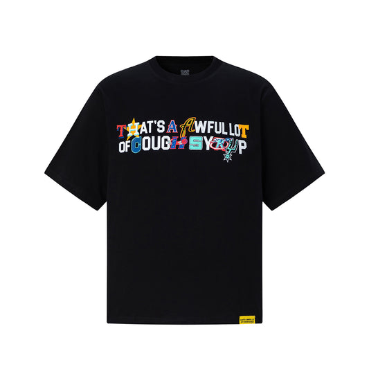 Black short sleeve graphic T-shirt with colorful basketball-inspired front and back print - view 13