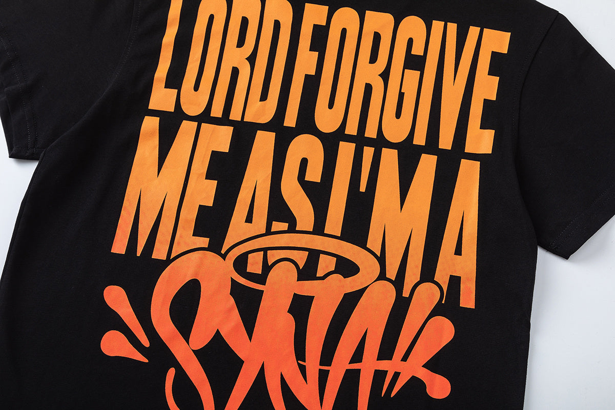 Black SATTAK unisex crew neck T-shirt with orange chest and large back graphic - view 13