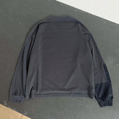ERD Enfants Riches Deprimes Slogan Pocket Contrast Sleeve Long Sleeve Tee Washed Slate Gray Distressed Wax Dye Patchwork Streetwear | Slate Splice Tee
