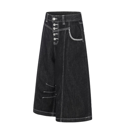 Women's Contrast Stitch 5-Button High Waist Wide Leg Denim Shorts Distressed Bermuda Y2K Streetwear Jean Shorts