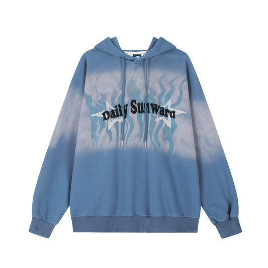 Flame Drift Tie-Dye Fleece Hoodie Blue Front
