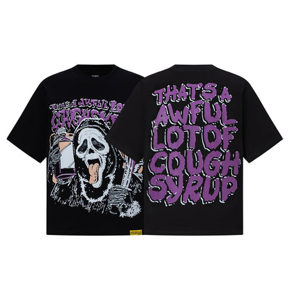 Slogan Bubble Letter Graphic Tee Purple Print Oversized Black Cotton Streetwear Casual Summer T-Shirt | Purple Lean