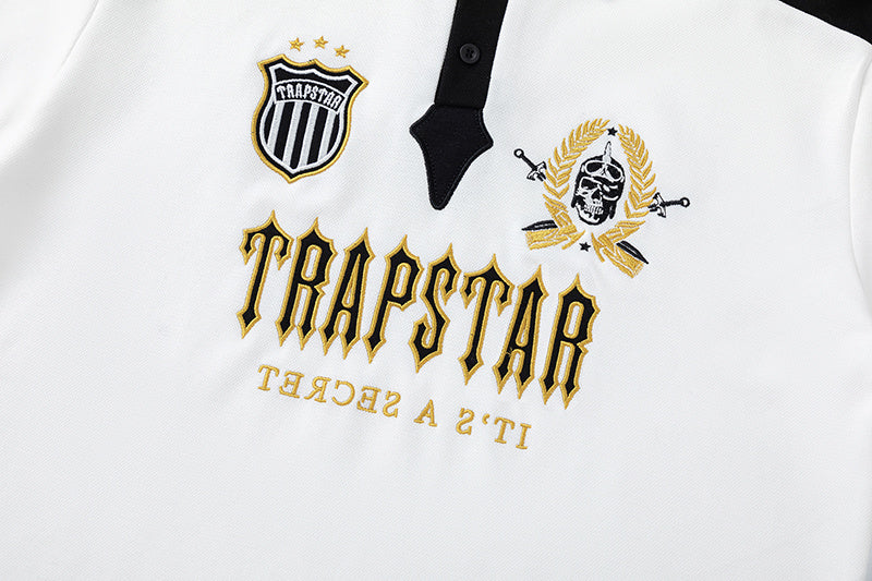 Trapstar men's white graphic polo shirt with black contrast collar and short sleeves - view 13
