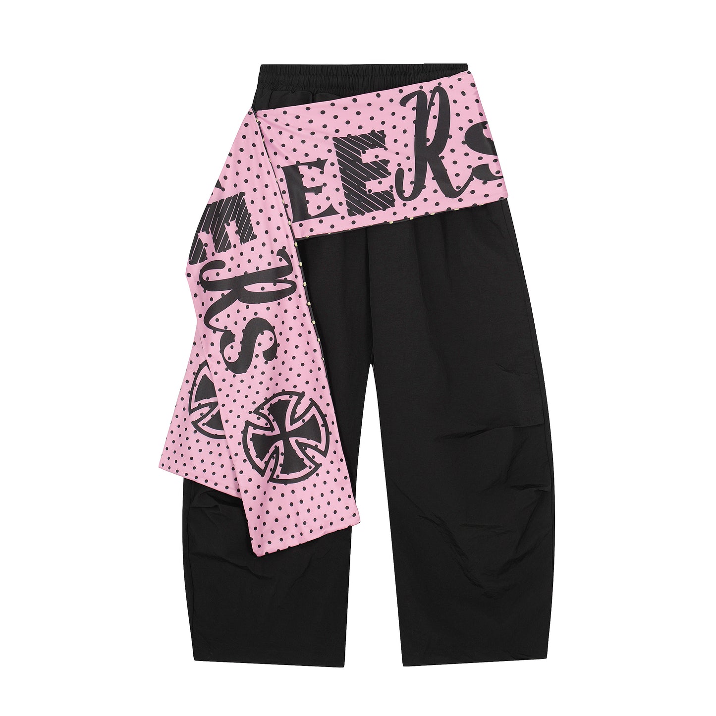 Polka Dot Scarf Waistband Wide Leg Pants - Black Front