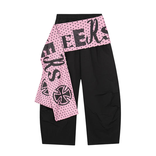 Polka Dot Scarf Waistband Wide Leg Pants - Black Front