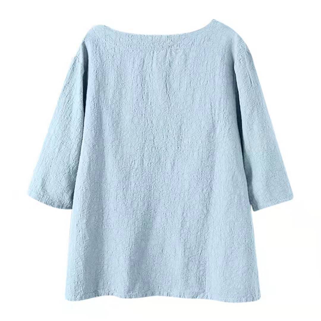 Minibee kvinnors 3/4-ärm bomull Linne Jacquard blusar Topp T-shirt 