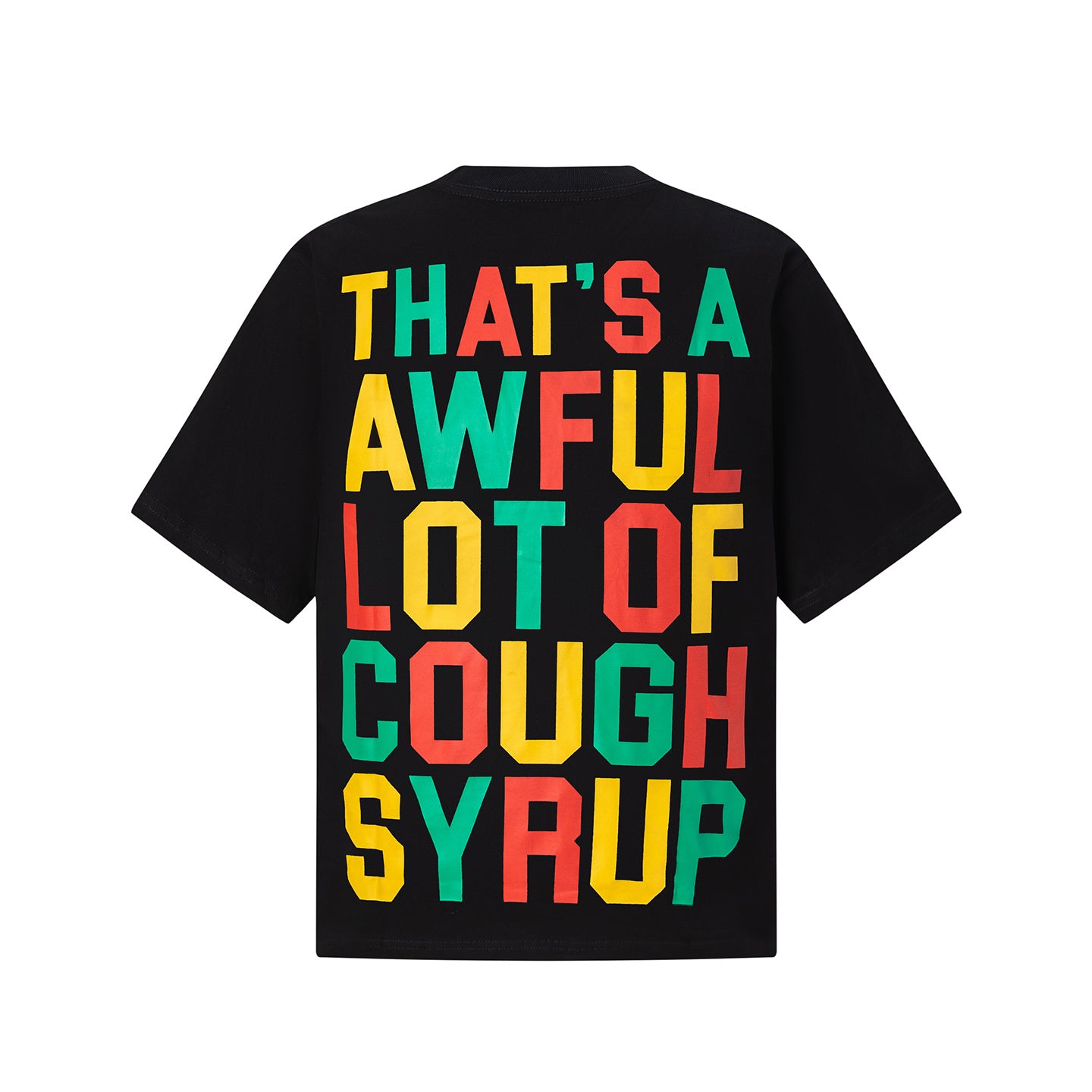 Black oversized unisex graphic T-shirt with colorful Cough Syrup text print - view 13