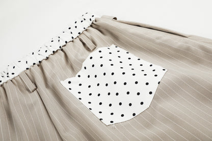 Women's TENG Embroidery Polka Dot Fold-Over Waistband Pinstripe Balloon Wide Leg Pants High Waist Casual Streetwear Trousers