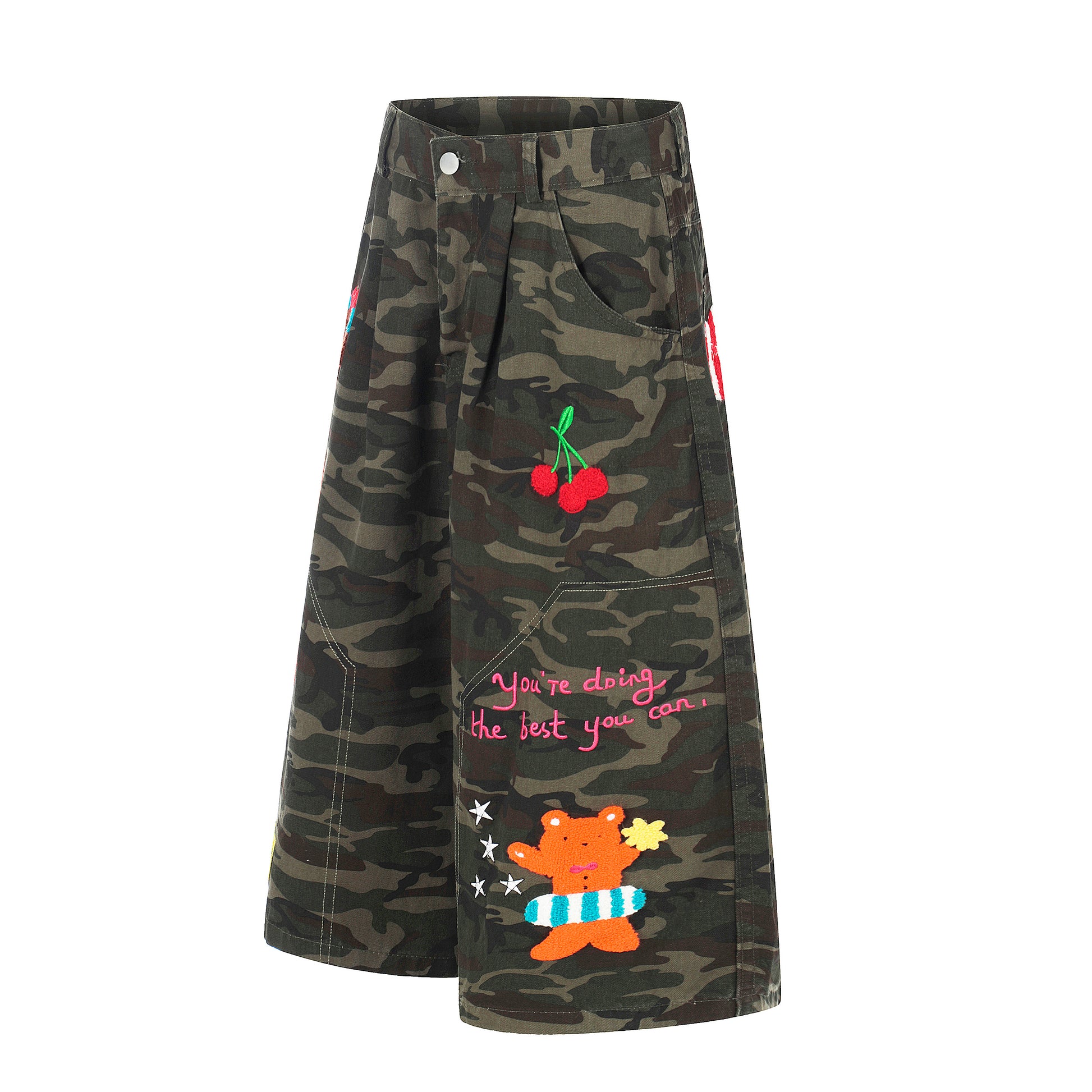 Women's Camo Multi Embroidery Wide Leg Shorts - Front View 2
