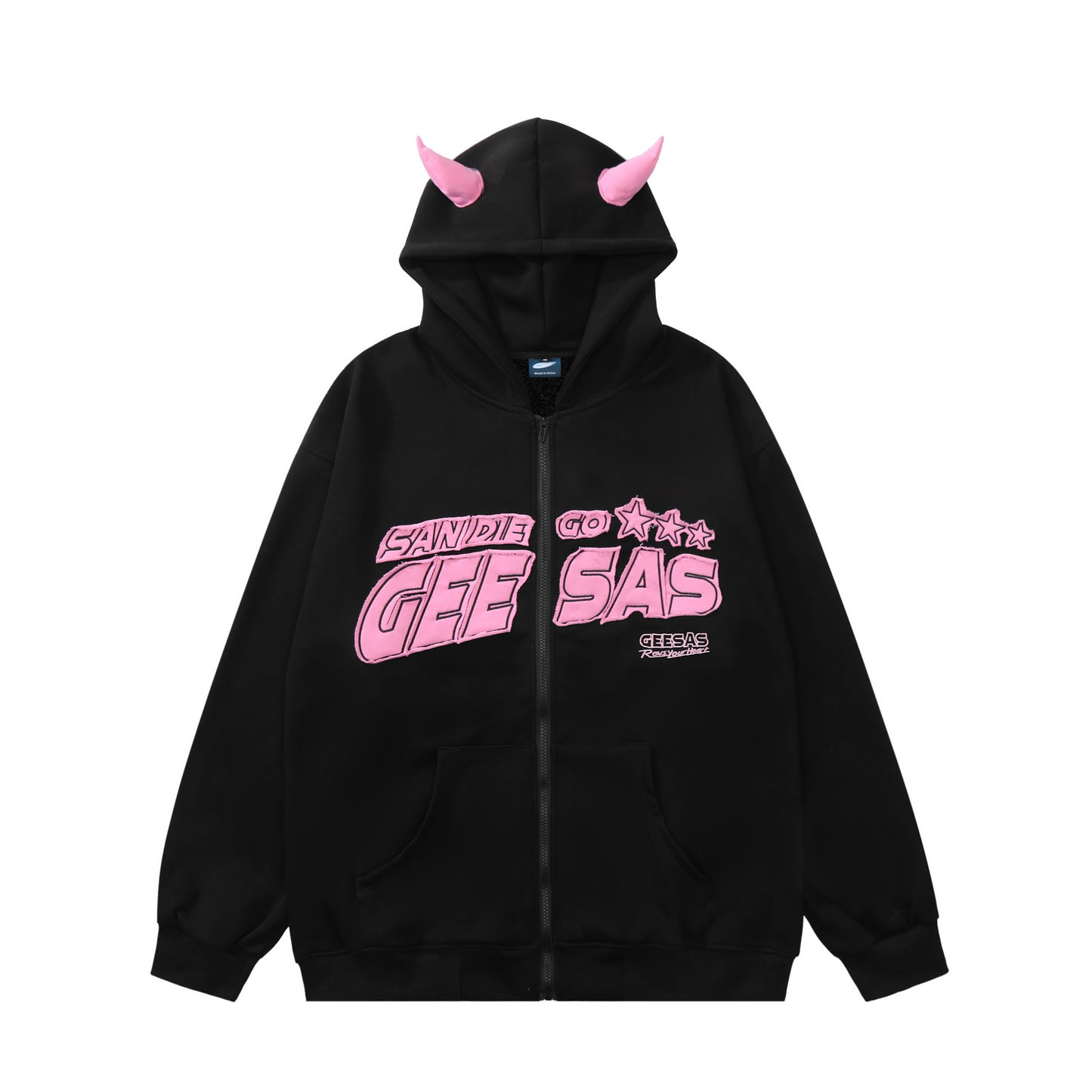 Devil Horn Fleece Zip Hoodie Purple Back