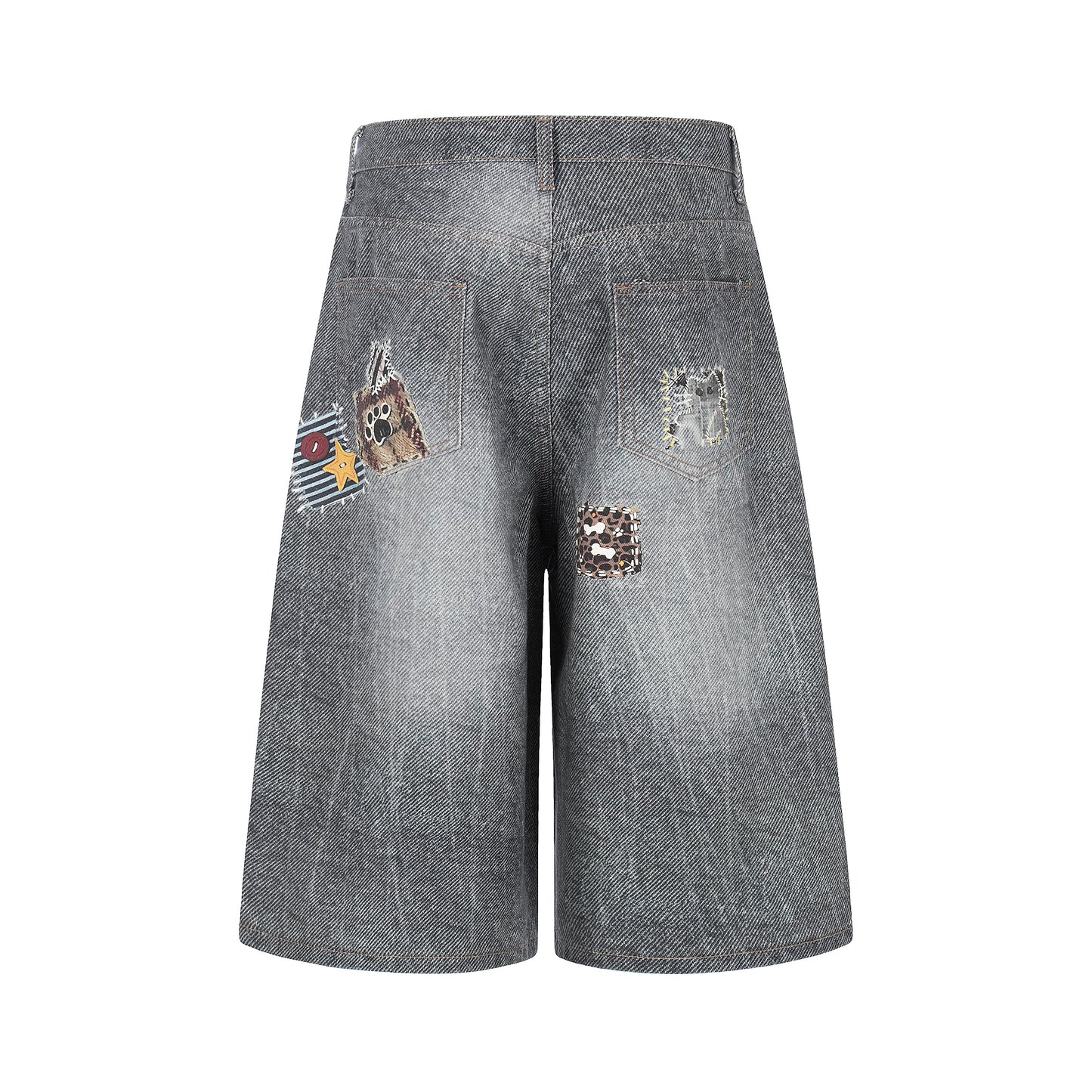 Women's Multi Patch Embroidery Charm Washed Denim Shorts - Back View