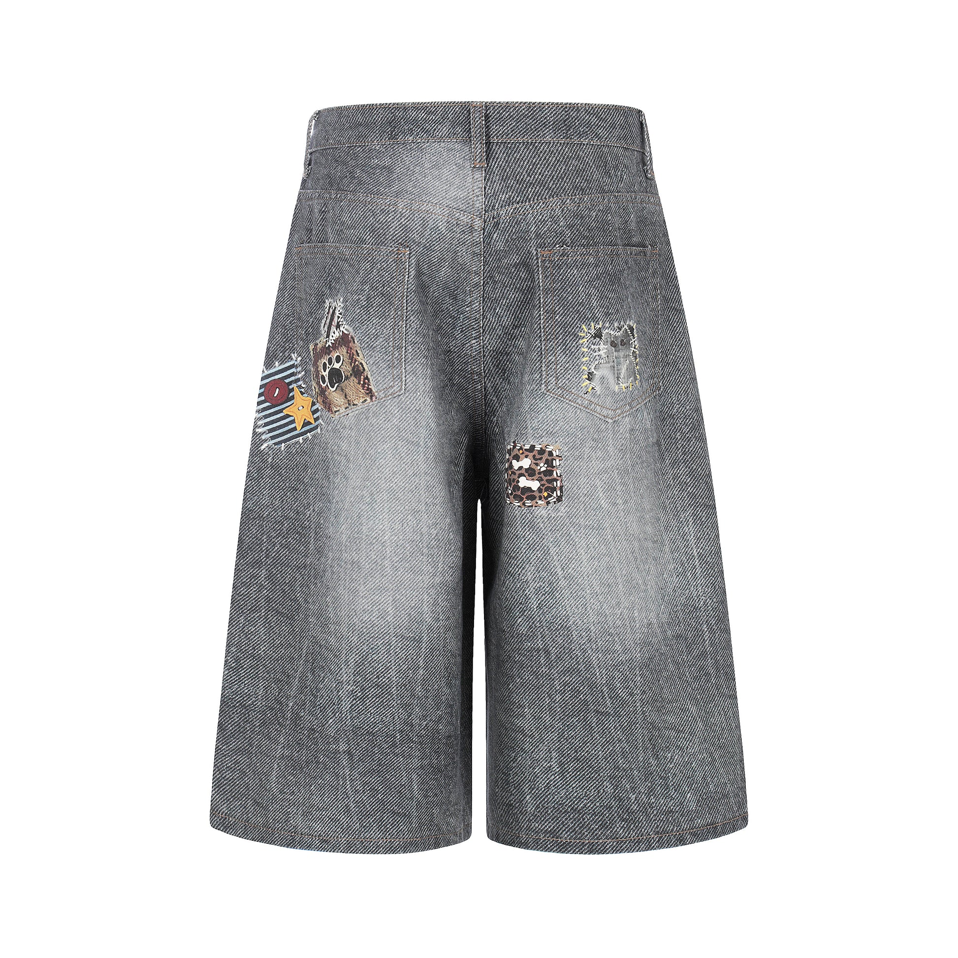 Women's Multi Patch Embroidery Charm Washed Denim Shorts - Back View