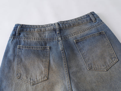 Distressed Patch Embroidered Wide Leg Jeans High Waist Light Wash Mud Dye Cross Stitch Streetwear Denim Trousers | Patch Cross