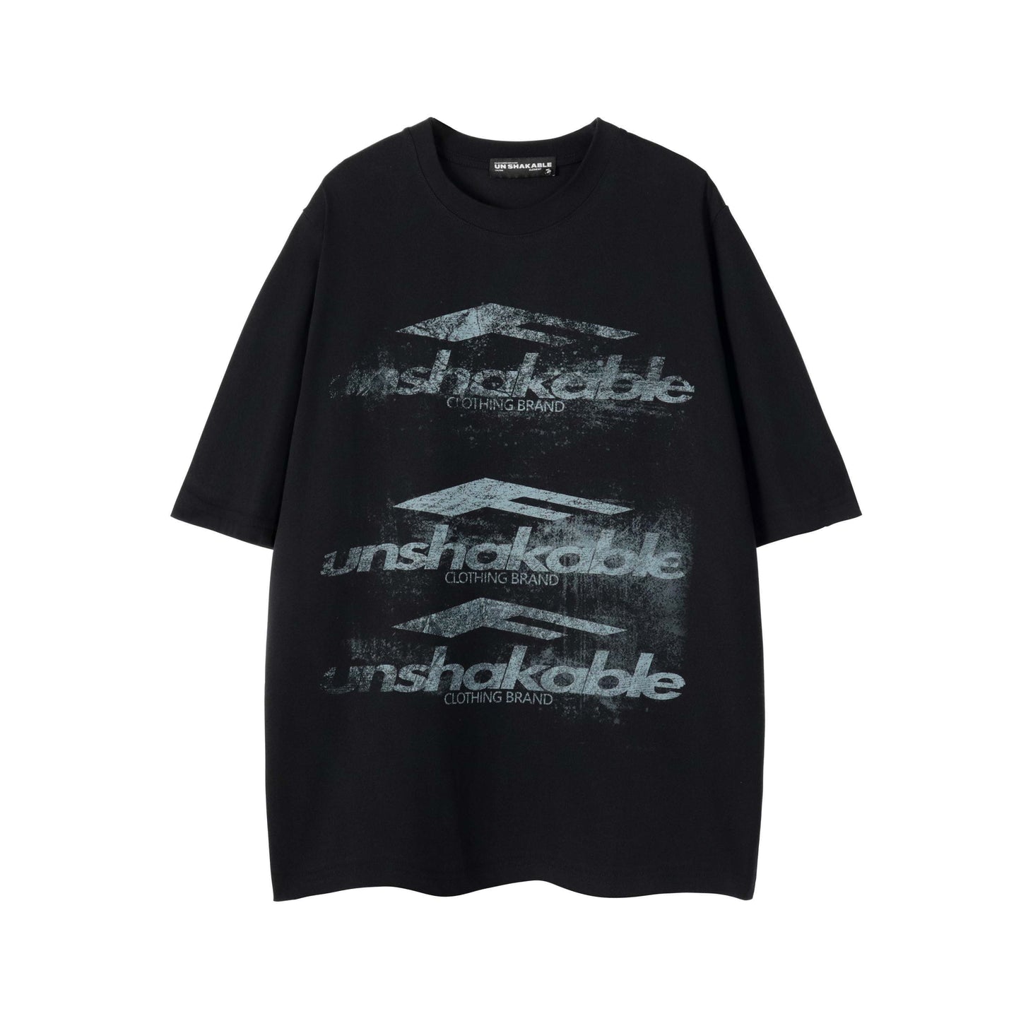 Black Unshakable tee front detail