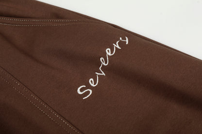 Severs Script Embroidery Contrast Waistband Wide Leg Barrel Pants Drawstring Zip Hem Streetwear