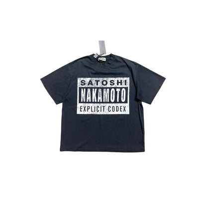 Satoshi Nakamoto Explicit Codex Tee Distressed Washed Heavyweight Cotton Destroyed Raw Edge Vintage Streetwear T-Shirt | Explicit Codex