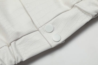 Oversized Rose Embroidery Coach Jacket Snap Button Crocodile Texture Streetwear Casual Fall Outerwear