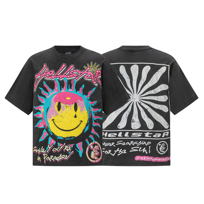 Graphic Print Tee Hellstar Oversized Black Cotton Streetwear Casual Summer T-Shirt | Star Born