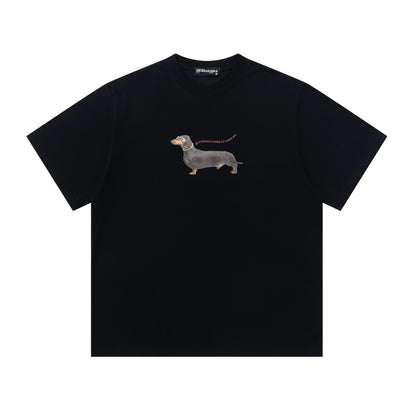 Happy Dog Dachshund Graphic Oversized Tee Cute Animal Print Streetwear Short Sleeve T-Shirt