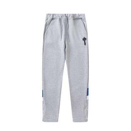 Blue and Gray Chevron Hoodie and Joggers Tracksuit Set, Drawstring Two Piece Streetwear Outfit