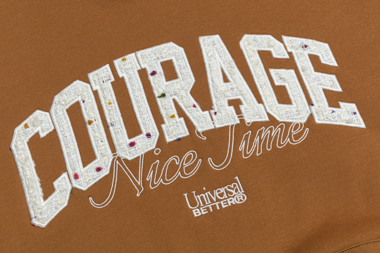 DuoMatch Courage Nice Time Arch Letter Applique Oversized Hoodie Silver Fox Fleece Streetwear Sweatshirt