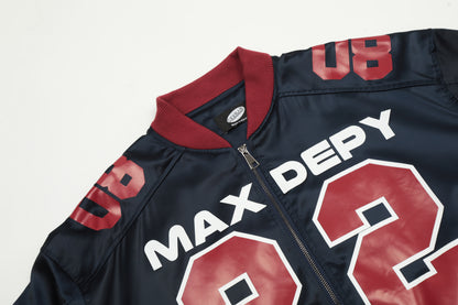 Maxdepy 22 Racing Bomber Jacket Oversized Star Patch Varsity Streetwear Y2K Moto Graphic Zip Up Jacket | Moto 22