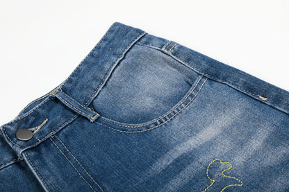 Unicorn Embroidery Wide Leg Denim Jeans High Waist Spiral Print Y2K Streetwear Casual Pants
