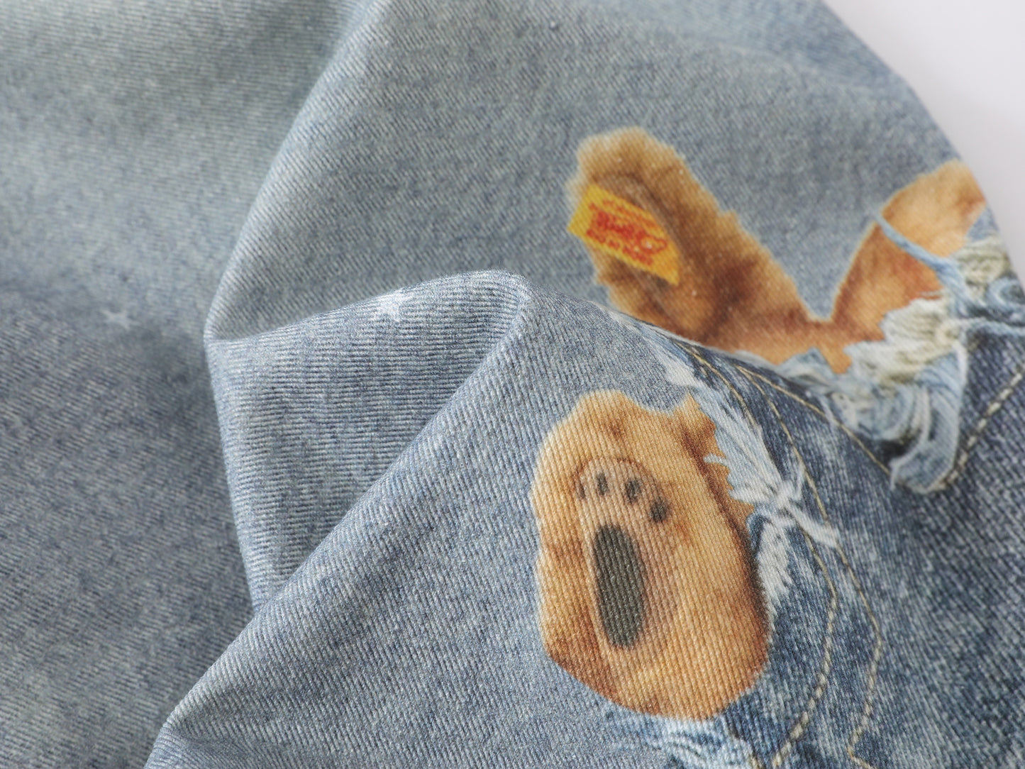 3D Plush Bear Peek Hole Denim Shorts Star Print Distressed High Waist Casual Streetwear Baggy Jean Shorts | Peek Bear