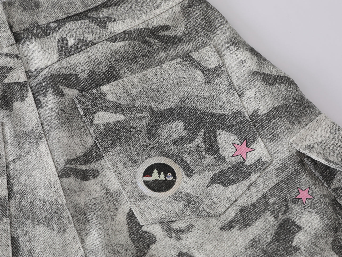 Snow Camo Cargo Shorts Teddy Bear Pendant Cartoon Patch Multi Pocket High Waist Casual Streetwear Baggy Shorts | Camo Bear