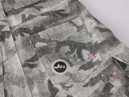 Snow Camo Cargo Shorts Teddy Bear Pendant Cartoon Patch Multi Pocket High Waist Casual Streetwear Baggy Shorts | Camo Bear