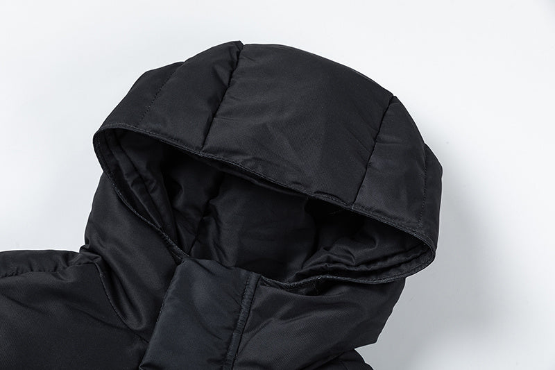 Trapstar black and gray hooded puffer jacket with quilted panels, full zip closure, and front pockets - view 13