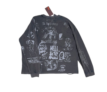 Paly Bethlehem Inn Graffiti Long Sleeve Tee Washed Distressed Vintage Charcoal Cropped Streetwear | Bethlehem Grunge