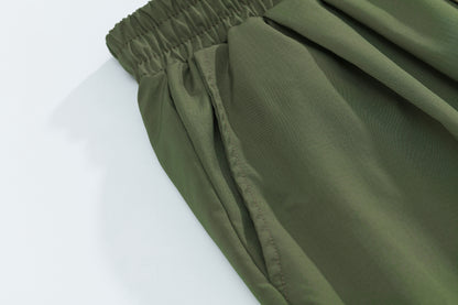Tactical Drawstring Shorts Elastic Waist Side Cord Hem Wide Leg Streetwear Casual Shorts