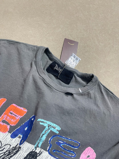 Paly Hollywood Theater of Cruelty Boxy Long Sleeve Tee Washed Distressed Linen Cotton Colorful Graffiti Print Vintage Streetwear Top | Theater Cruelty